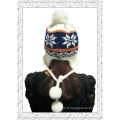 New Winter Jacquard Lady Earflap tricoté avec des boules (1-3509)